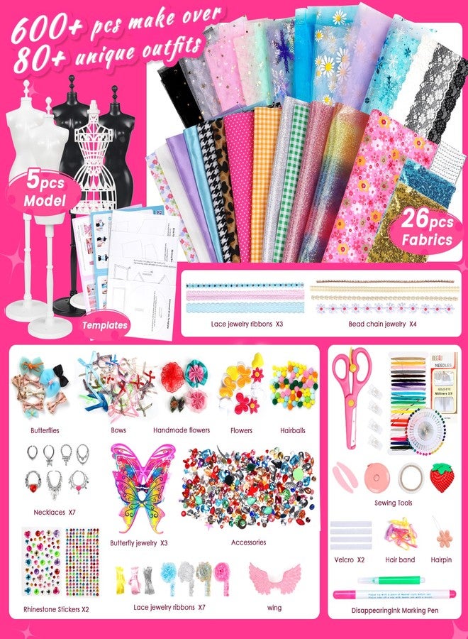 YEETIN Fashion Designer Kit for Girls - DIY Sewing & Arts Craft Kit with 5 Mannequins, Doll Clothes Making Set, Learn to Sew, Creative Gift for Girls Ages 6-12 - Image 2